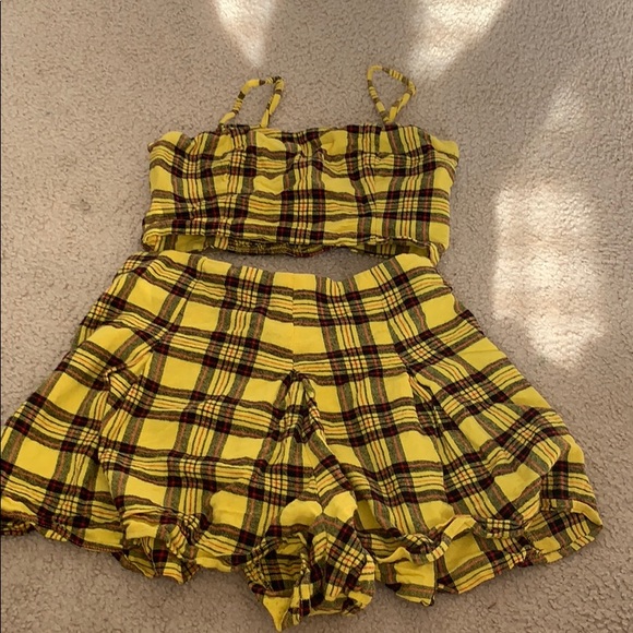 yellow plaid two piece set